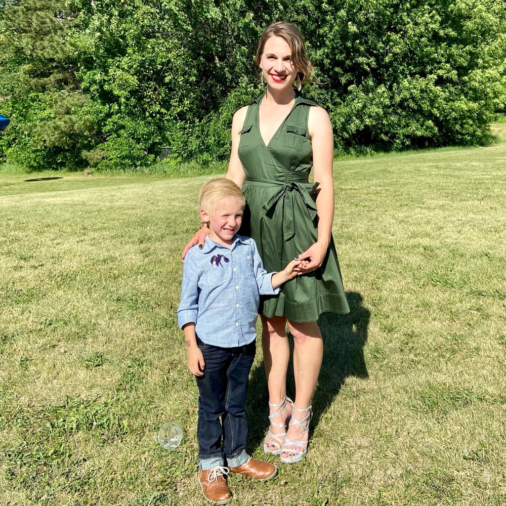 Deep Green, Deep neckline dress